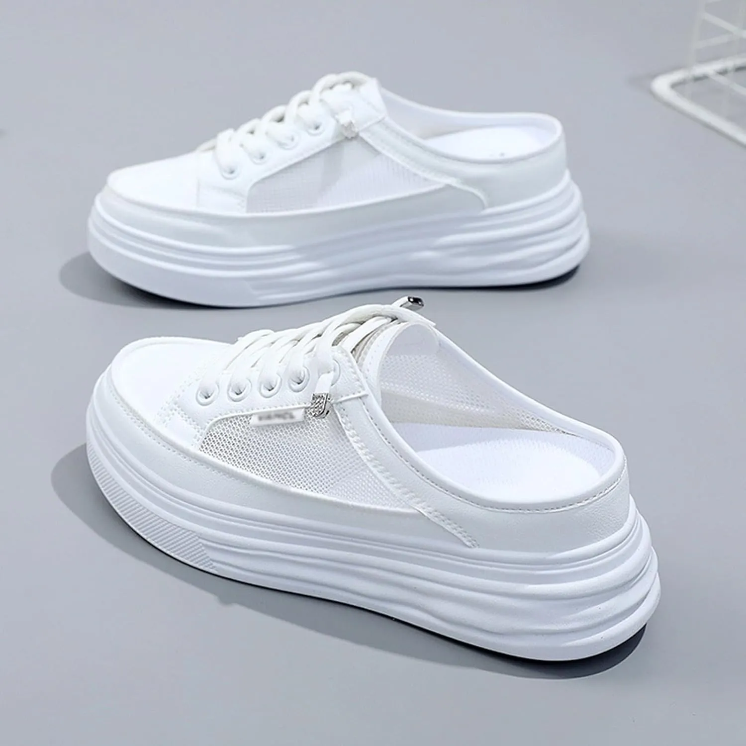 Women's Slip On Platform Sneakers Wedge Slide Mules Soft Sole Comfortable Breathable Mesh Shoes