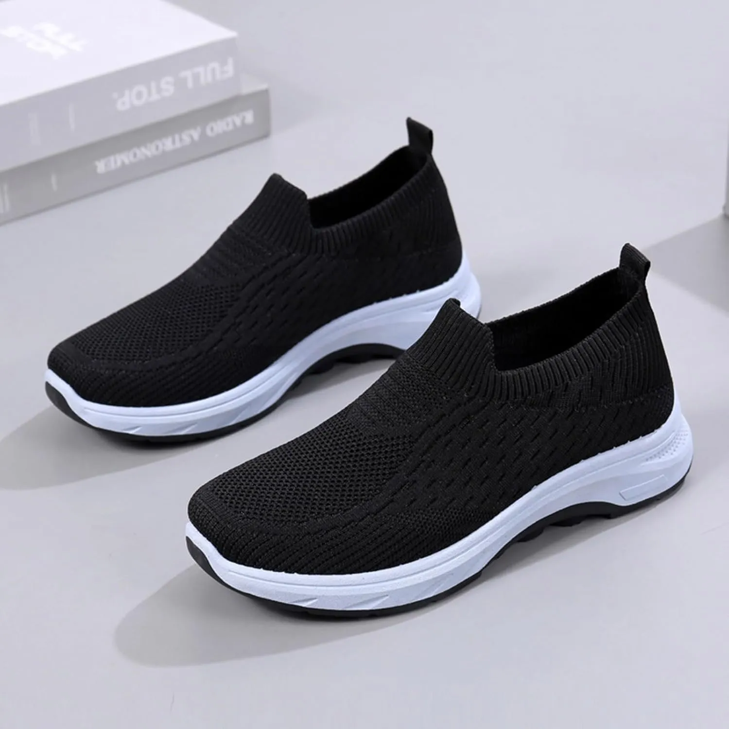 Women's Sneakers Non Slip Thick Bottom Sneakers Fashionable Breathable Mesh Shoes Stretch Minimalist Shoes