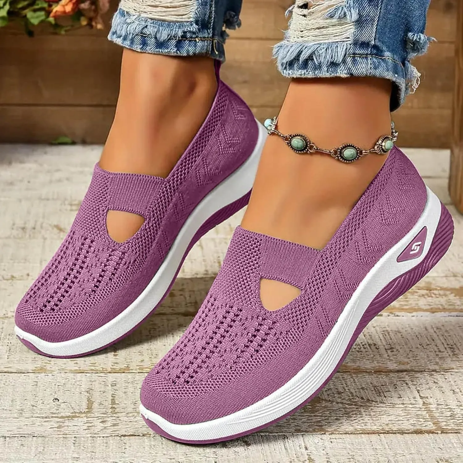Women's Woven Orthopedic Breathable Soft Shoes Go Walking Slip on Diabetic Shoes Hands Free Sneakers Arch Support