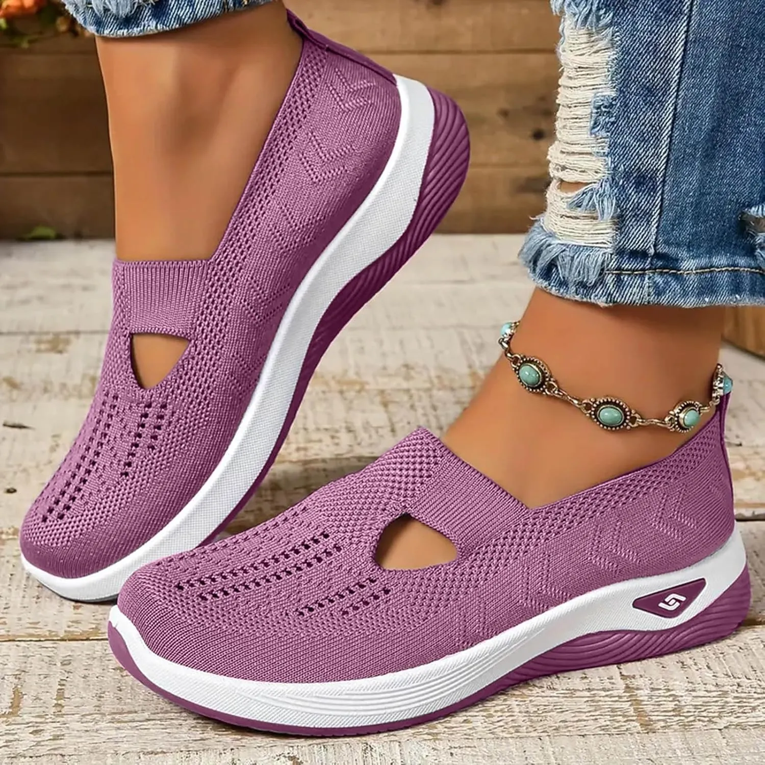 Women's Woven Orthopedic Breathable Soft Shoes Go Walking Slip on Diabetic Shoes Hands Free Sneakers Arch Support