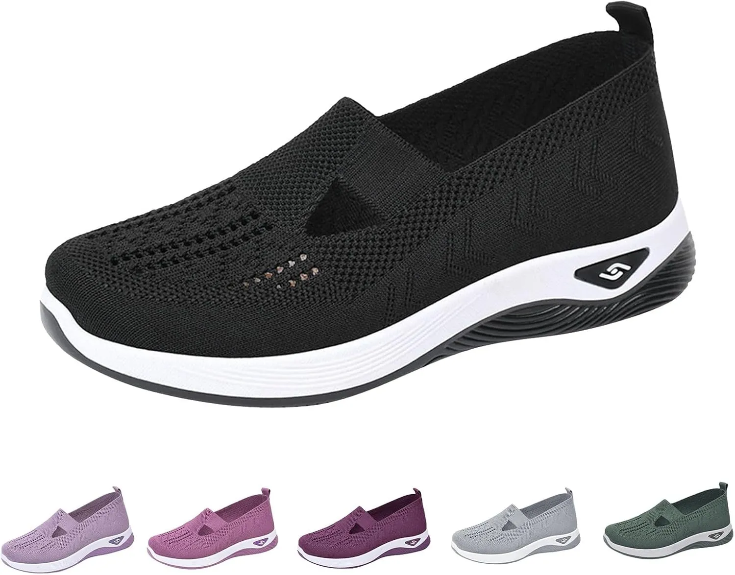 Women's Woven Orthopedic Breathable Soft Shoes Go Walking Slip on Diabetic Shoes Hands Free Sneakers Arch Support