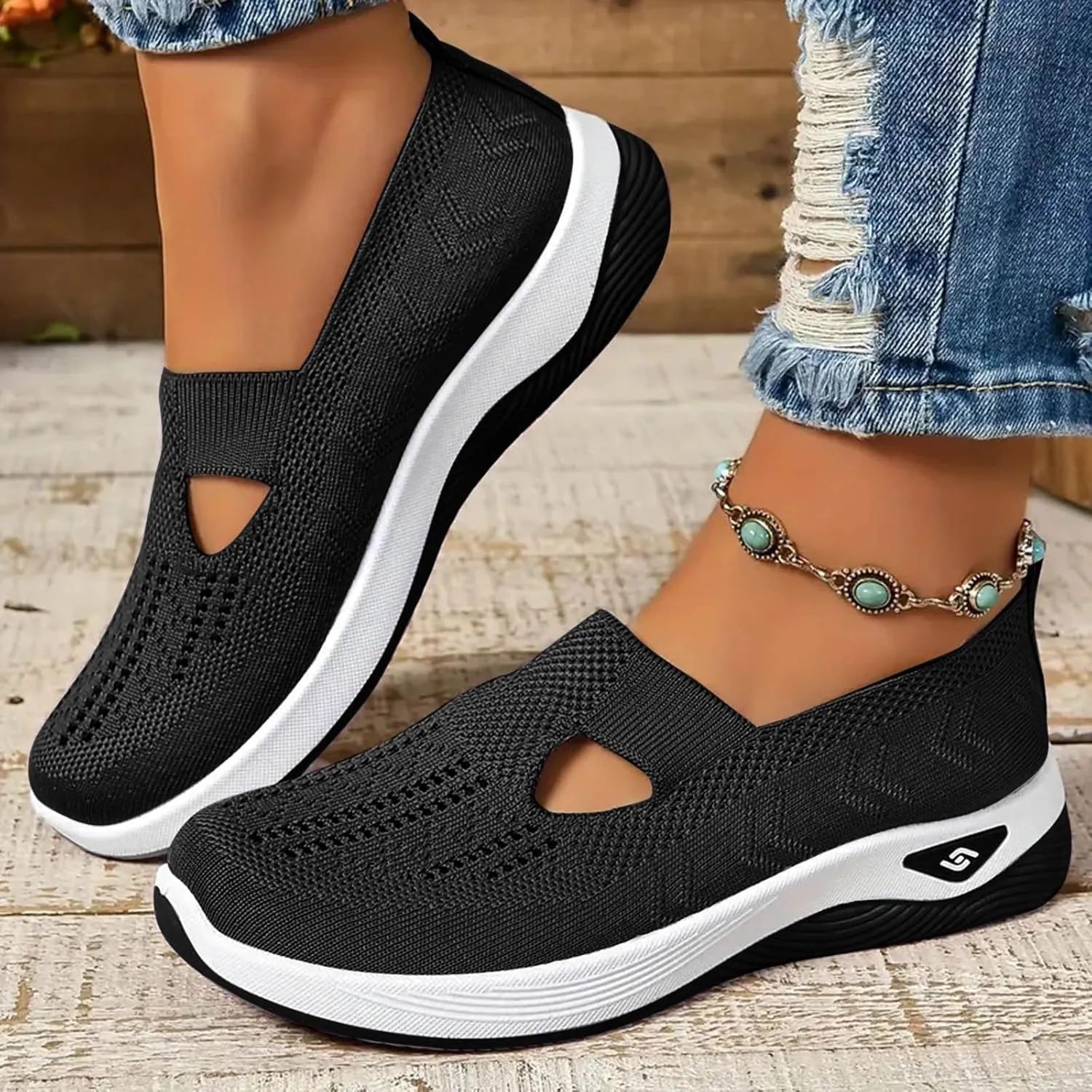Women's Woven Orthopedic Breathable Soft Shoes Go Walking Slip on Diabetic Shoes Hands Free Sneakers Arch Support