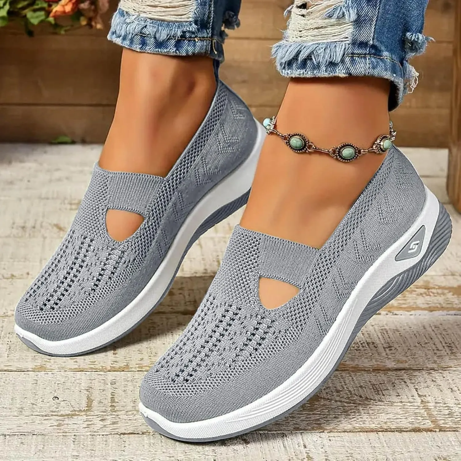 Women's Woven Orthopedic Breathable Soft Shoes Go Walking Slip on Diabetic Shoes Hands Free Sneakers Arch Support