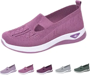 Women's Woven Orthopedic Breathable Soft Shoes Go Walking Slip on Diabetic Shoes Hands Free Sneakers Arch Support