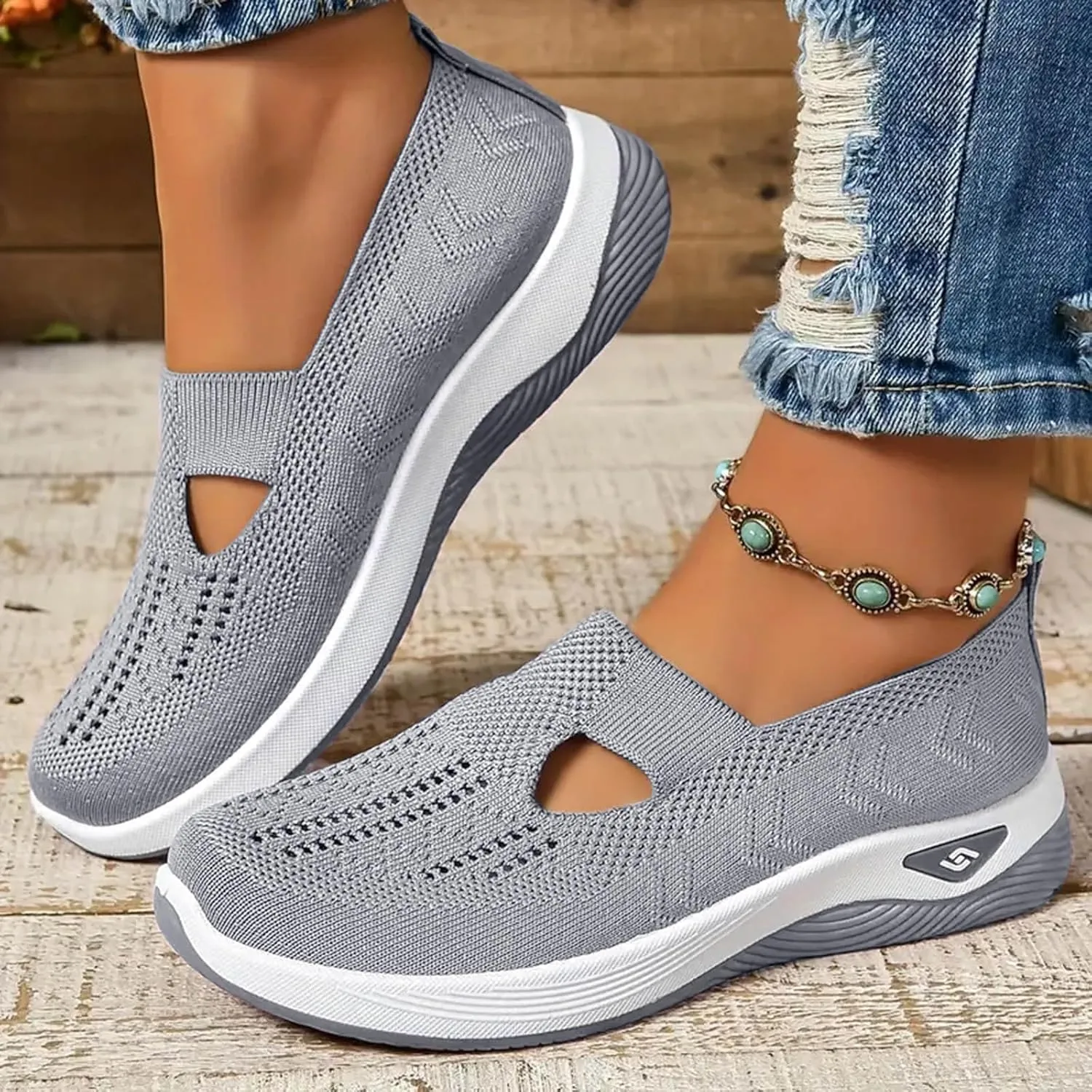 Women's Woven Orthopedic Breathable Soft Shoes Go Walking Slip on Diabetic Shoes Hands Free Sneakers Arch Support