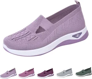 Women's Woven Orthopedic Breathable Soft Shoes Go Walking Slip on Diabetic Shoes Hands Free Sneakers Arch Support