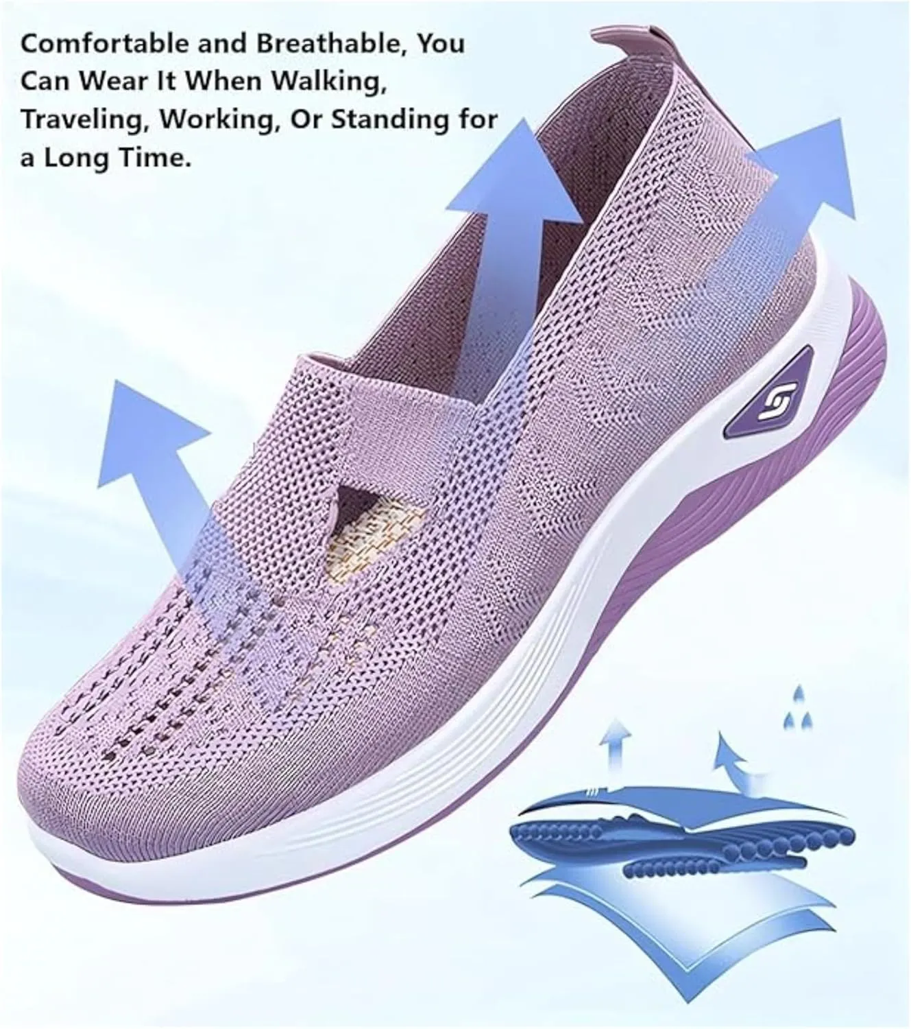Women's Woven Orthopedic Breathable Soft Shoes Go Walking Slip on Diabetic Shoes Hands Free Sneakers Arch Support