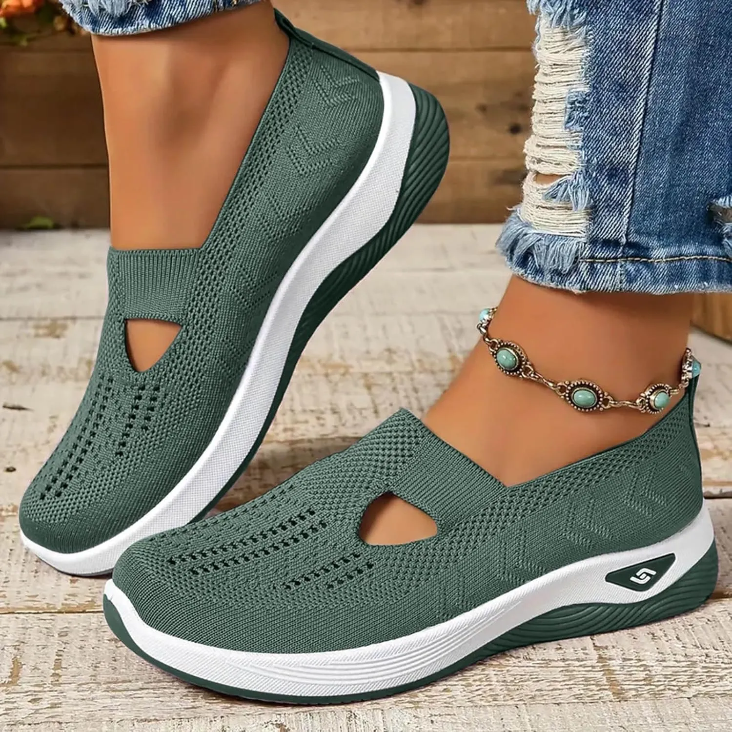 Women's Woven Orthopedic Breathable Soft Shoes Go Walking Slip on Diabetic Shoes Hands Free Sneakers Arch Support