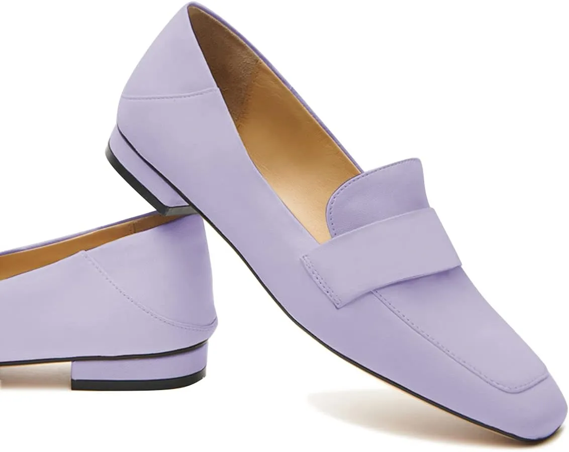 YDN Women Square Toe Comfy Flats Block Low Heel Classic Loafers Office Outfit Walking Shoes Size 4-15 US