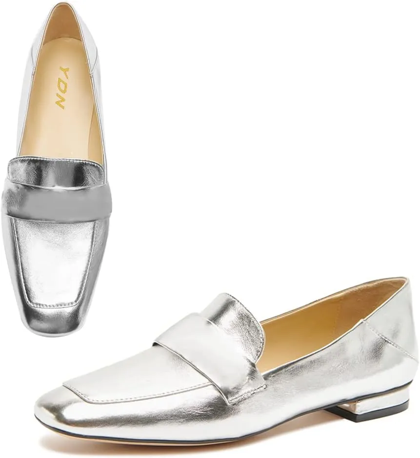 YDN Women Square Toe Comfy Flats Block Low Heel Classic Loafers Office Outfit Walking Shoes Size 4-15 US
