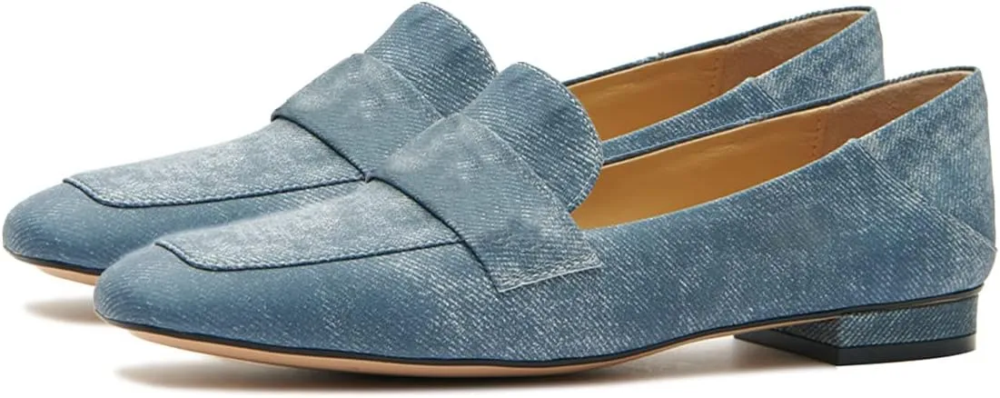 YDN Women Square Toe Comfy Flats Block Low Heel Classic Loafers Office Outfit Walking Shoes Size 4-15 US