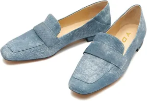 YDN Women Square Toe Comfy Flats Block Low Heel Classic Loafers Office Outfit Walking Shoes Size 4-15 US