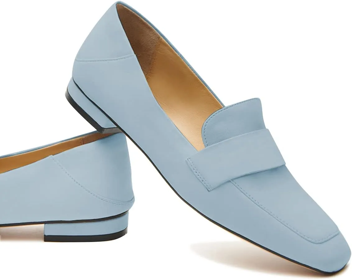 YDN Women Square Toe Comfy Flats Block Low Heel Classic Loafers Office Outfit Walking Shoes Size 4-15 US