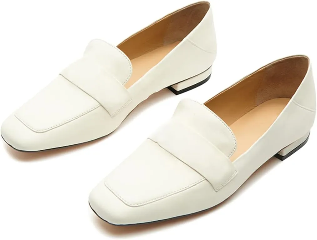 YDN Women Square Toe Comfy Flats Block Low Heel Classic Loafers Office Outfit Walking Shoes Size 4-15 US