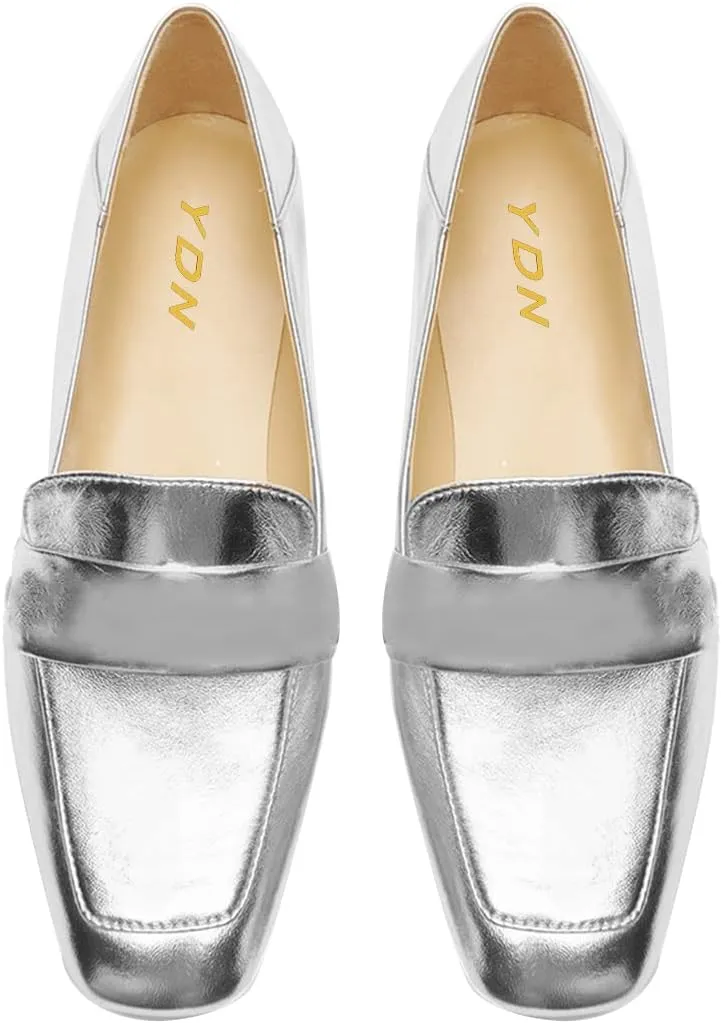 YDN Women Square Toe Comfy Flats Block Low Heel Classic Loafers Office Outfit Walking Shoes Size 4-15 US